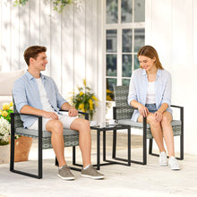 Laden Sie das Bild in den Galerie-Viewer, Rattan Bistroset, 3 teiliges Gartenmöbel-Set mit 2 Gartenstühlen und Tisch