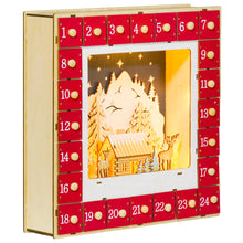 Laden Sie das Bild in den Galerie-Viewer, Adventskalender mit Dorfszene, 24 große Schubladen, 34 x 7 x 34 cm, Rot