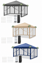 Laden Sie das Bild in den Galerie-Viewer, Faltpavillon 3 x 6 m Pop-Up – Partyzelt, Eventzelt &amp; Gartenzelt mit 4 Moskitonetzen in Grau, Blau oder beige