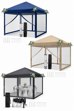 Laden Sie das Bild in den Galerie-Viewer, Faltpavillon 3 x 3 m Pop-Up – Partyzelt, Eventzelt &amp; Gartenzelt mit 4 Moskitonetzen in Grau, Blau oder beige