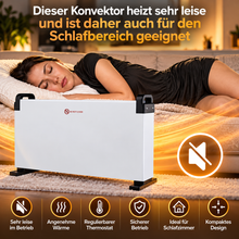 Laden Sie das Bild in den Galerie-Viewer, Leistungsstarker Konvektor für angenehme Wärme. 3 Stufen einstellbar bis 2000 Watt mit Thermostat