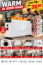 Laden Sie das Bild in den Galerie-Viewer, Leistungsstarker Konvektor für angenehme Wärme. 3 Stufen einstellbar bis 2000 Watt mit Thermostat