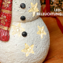 Laden Sie das Bild in den Galerie-Viewer, Schneemann Weihnachtsdeko mit LED-Beleuchtung, Batteriebetrieb, warmweiß, 38 cm