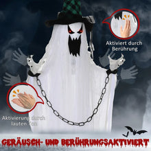 Laden Sie das Bild in den Galerie-Viewer, Animierte Halloween-Dekoration – Hängender Gefangenengeist mit Sound &amp; LED, 204 cm