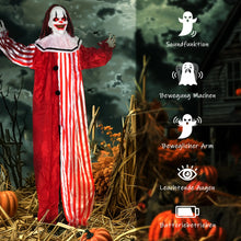 Laden Sie das Bild in den Galerie-Viewer, Halloween Dekoration Stehender Clown 165cm mit Licht- und Soundeffekt