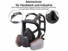 Laden Sie das Bild in den Galerie-Viewer, Vollgesichts-Atemschutzmaske mit 2 Gasfiltern und 10 Partikelfiltern