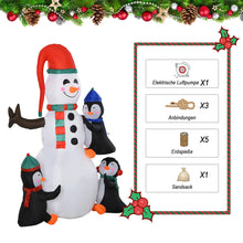 Laden Sie das Bild in den Galerie-Viewer, Aufblasbare Schneemann-Skulptur mit drei Pinguinen, 180 cm mit LED-Beleuchtung. Weihnachten Deko Luftfigur