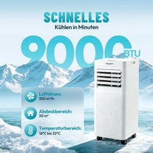 Laden Sie das Bild in den Galerie-Viewer, Mobile Klimaanlage 2600 Watt, 9000 BTU, R290. Farbe: Weiß.