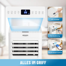 Laden Sie das Bild in den Galerie-Viewer, Mobile Klimaanlage 2600 Watt, 9000 BTU, R290. Farbe: Weiß.