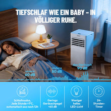 Laden Sie das Bild in den Galerie-Viewer, Mobile Klimaanlage 2600 Watt, 9000 BTU, R290. Farbe: Weiß.