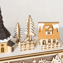 Laden Sie das Bild in den Galerie-Viewer, Weihnachtsdekoration, Weihnachtsdorf, 10 LEDs, warmweißes Licht, 45 x 10 x 25 cm, Holzdekor