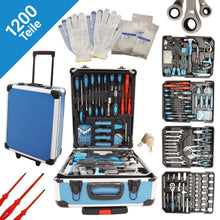 Laden Sie das Bild in den Galerie-Viewer, Werkzeugkoffer Trolley 1200 Teile - mit den beliebten Gabel-Ringratschenschlüsseln. Werkzeugset Werkzeugkoffer