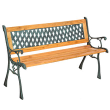 Laden Sie das Bild in den Galerie-Viewer, Parkbank, Gußeisen mit verschiedenen Motiven. Lackiertes Holz. Wetterfest. 122 cm Breite.