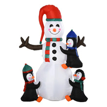 Laden Sie das Bild in den Galerie-Viewer, Aufblasbare Schneemann-Skulptur mit drei Pinguinen, 180 cm mit LED-Beleuchtung. Weihnachten Deko Luftfigur
