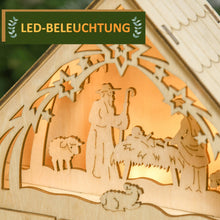 Laden Sie das Bild in den Galerie-Viewer, Adventskalender mit LED-Beleuchtung, 24 Schubladen, Krippenszene, 26,6x6x30 cm, Holzoptik