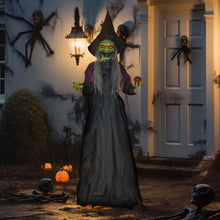 Laden Sie das Bild in den Galerie-Viewer, Halloween-Hexe 180 cm mit Gruselkopf, LED-Lichter, Soundfunktion