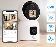 Laden Sie das Bild in den Galerie-Viewer, Überwachungskamera mit 2 Doppel-Objektiv und Bildschirm 6MP WLAN PTZ HD IP Kamera PIR Schwenkbar