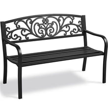 Laden Sie das Bild in den Galerie-Viewer, Metall-Parkbank mit Rückenlehne. 2-Sitzer. Bronze oder schwarz. 1,27 Meter