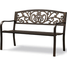 Laden Sie das Bild in den Galerie-Viewer, Metall-Parkbank mit Rückenlehne. 2-Sitzer. Bronze oder schwarz. 1,27 Meter