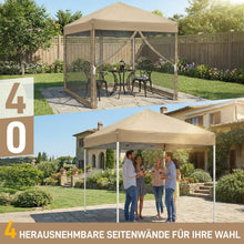 Laden Sie das Bild in den Galerie-Viewer, Faltpavillon 3 x 3 m Pop-Up – Partyzelt, Eventzelt &amp; Gartenzelt mit 4 Moskitonetzen in Grau, Blau oder beige