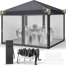 Laden Sie das Bild in den Galerie-Viewer, Faltpavillon 3 x 3 m Pop-Up – Partyzelt, Eventzelt &amp; Gartenzelt mit 4 Moskitonetzen in Grau, Blau oder beige