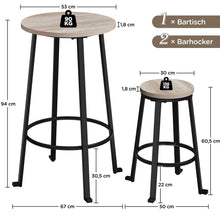 Laden Sie das Bild in den Galerie-Viewer, Barhocker 2er Set mit Bar-Tisch im Industriestil. Holz und Metall.
