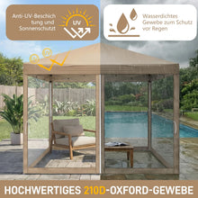 Laden Sie das Bild in den Galerie-Viewer, Faltpavillon 3 x 3 m Pop-Up – Partyzelt, Eventzelt &amp; Gartenzelt mit 4 Moskitonetzen in Grau, Blau oder beige
