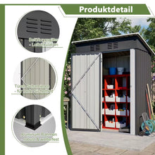 Laden Sie das Bild in den Galerie-Viewer, Geräteschuppen Gerätehaus Metall XL – 140 cm Breite - Gartenhaus mit Fundament, Pultdach – 1 m³