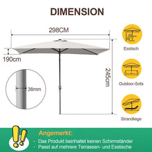Laden Sie das Bild in den Galerie-Viewer, Kurbel-Sonnenschirm in vielen Farben. (Knickbar) mit Stahlgestänge 200x300 cm rechteckige Form.