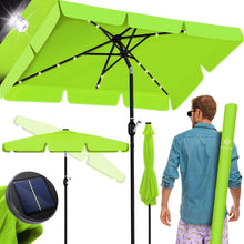 Laden Sie das Bild in den Galerie-Viewer, Sonnenschirm 300 cm eckig mit LED-Licht und Solarmodul. Kurbel-Gartenschirm.