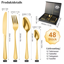 Laden Sie das Bild in den Galerie-Viewer, Besteckset Edelstahl Tafelbesteck 48 Teile für 12 Personen. Das besondere Angebot! Silber oder Gold.