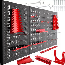 Laden Sie das Bild in den Galerie-Viewer, Werkzeugwand Metall 120 × 60 cm. Lochwand mit 25 Haken und Halterungen.