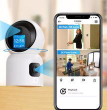 Laden Sie das Bild in den Galerie-Viewer, Überwachungskamera mit 2 Doppel-Objektiv und Bildschirm 6MP WLAN PTZ HD IP Kamera PIR Schwenkbar