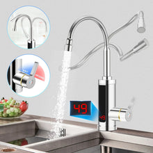 Laden Sie das Bild in den Galerie-Viewer, Wasserhahn Flxibel Armatur mit Durchlauferhitzer mit LED-Anzeige. Komplette 3000W Armatur mit Stromanschluss.