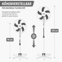 Laden Sie das Bild in den Galerie-Viewer, Standventilator Ø40 cm 125 cm Höhe. Luftkühler Ventilator Schwarz oder Weiß. Höhenverstellbar.