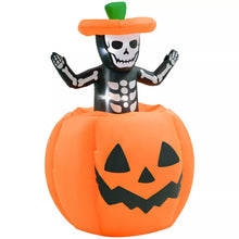 Laden Sie das Bild in den Galerie-Viewer, Halloween Aufblasbarer Kürbis 100 cm mit Skelett Halloweendekorationen LED