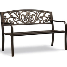 Laden Sie das Bild in den Galerie-Viewer, Metall-Parkbank mit Rückenlehne. 2-Sitzer. Bronze oder schwarz. 1,27 Meter