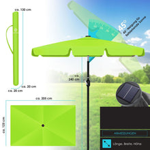 Laden Sie das Bild in den Galerie-Viewer, Sonnenschirm 300 cm eckig mit LED-Licht und Solarmodul. Kurbel-Gartenschirm.