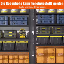 Laden Sie das Bild in den Galerie-Viewer, Kinderleichter Aufbau! Schwerlastregale der neuen Generation. 80-200 cm Höhe. Verschiedene Größen. Mit 3, 4 oder 5 Böden.