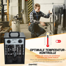 Laden Sie das Bild in den Galerie-Viewer, Elektrischer 3000 Watt Heizlüfter 2 Heizstufen schwarzes Gehäuse. Thermostat.