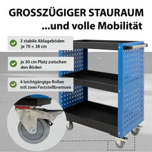 Laden Sie das Bild in den Galerie-Viewer, Werkstattwagen Servicewagen 3 Etagen – Stahl. Super preiswert. 70x39x79 cm.