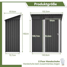 Laden Sie das Bild in den Galerie-Viewer, Geräteschuppen Gerätehaus Metall XL – 140 cm Breite - Gartenhaus mit Fundament, Pultdach – 1 m³