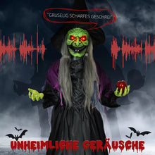 Laden Sie das Bild in den Galerie-Viewer, Halloween-Hexe 180 cm mit Gruselkopf, LED-Lichter, Soundfunktion