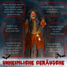 Laden Sie das Bild in den Galerie-Viewer, Halloween-Hexe 183 cm mit roten Augen LED-Lichter, Soundfunktion