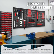 Laden Sie das Bild in den Galerie-Viewer, Werkzeugwand Metall 120 × 60 cm. Lochwand mit 25 Haken und Halterungen.