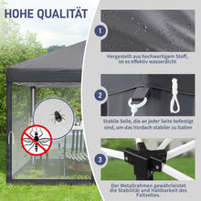 Laden Sie das Bild in den Galerie-Viewer, Faltpavillon 3 x 3 m Pop-Up – Partyzelt, Eventzelt &amp; Gartenzelt mit 4 Moskitonetzen in Grau, Blau oder beige