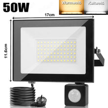Laden Sie das Bild in den Galerie-Viewer, Neues LED Sicherheit Flutlicht Strahler mit Bewegungsmelder (Sensor) und Stecker zum direkten Anschließen. Lichtfarbe helles weiß. 30-100 Watt