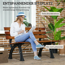 Laden Sie das Bild in den Galerie-Viewer, Parkbank mit Rückenlehne. 120 cm Breite. Dunkles Holz. 2-Sitzer. Im typischen Parkbank-Look. Lamellen.
