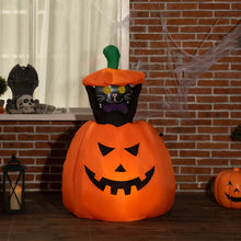 Laden Sie das Bild in den Galerie-Viewer, Halloween Aufblasbarer Kürbisgeist 115 cm mit beweglicher Katze mit LED
