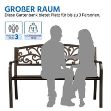 Laden Sie das Bild in den Galerie-Viewer, Metall-Parkbank mit Rückenlehne. 2-Sitzer. Bronze oder schwarz. 1,27 Meter